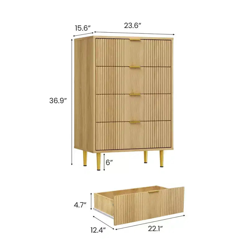 4 Drawer Storage Chest of Drawers with Vintage Metal Handles, Deep Chest of Drawers for Bedroom, Living Room, Hallway &amp; Entrance