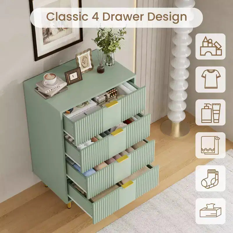 4 Drawer Storage Chest of Drawers with Vintage Metal Handles, Deep Chest of Drawers for Bedroom, Living Room, Hallway &amp; Entrance