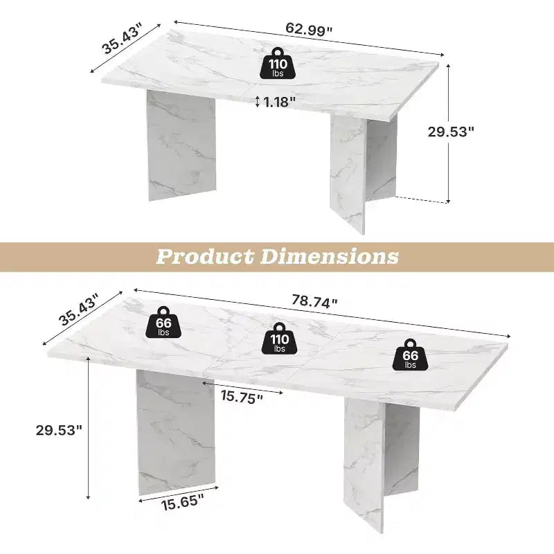 Tavolo da pranzo allungabile 63-78.7, design rustico in legno con binario di scorrimento fluido e base robusta, versatile per cucina e soggiorno, bianco