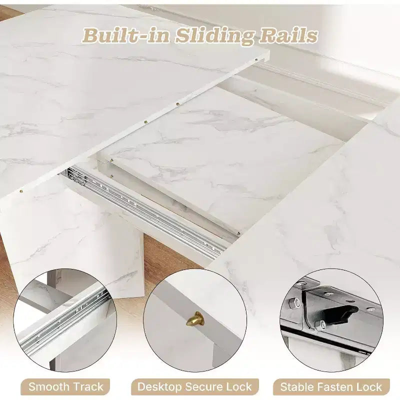 Tavolo da pranzo allungabile 63-78.7, design rustico in legno con binario di scorrimento fluido e base robusta, versatile per cucina e soggiorno, bianco