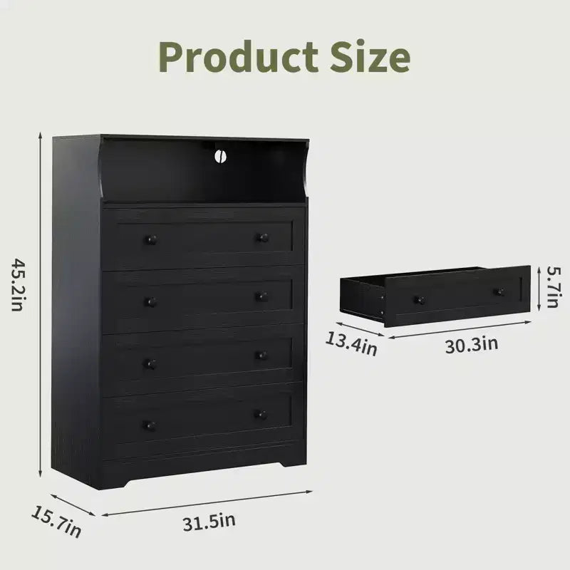 4 Drawer Wooden Dressers, Modern Nightstand for Bedside