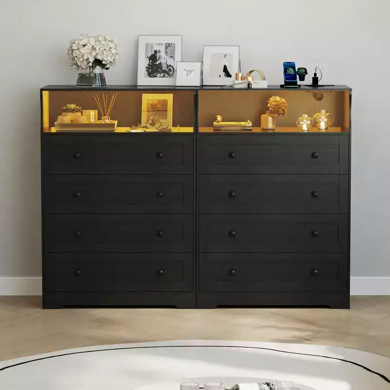 4 Drawer Wooden Dressers, Modern Nightstand for Bedside