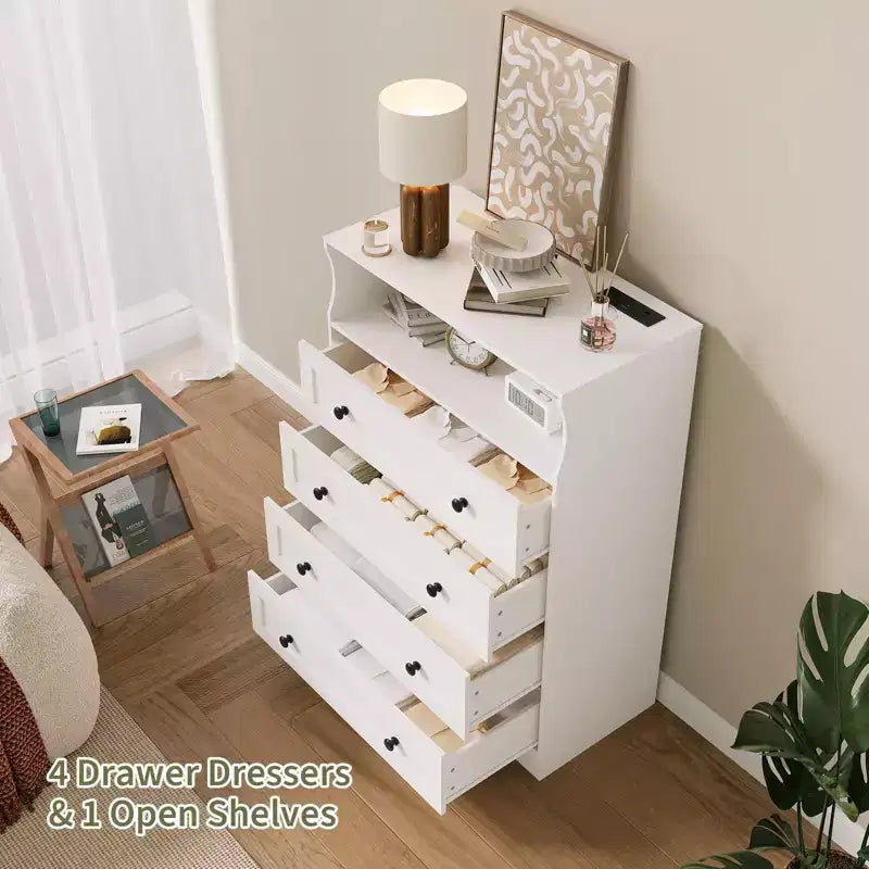 4 Drawer Wooden Dressers, Modern Nightstand for Bedside