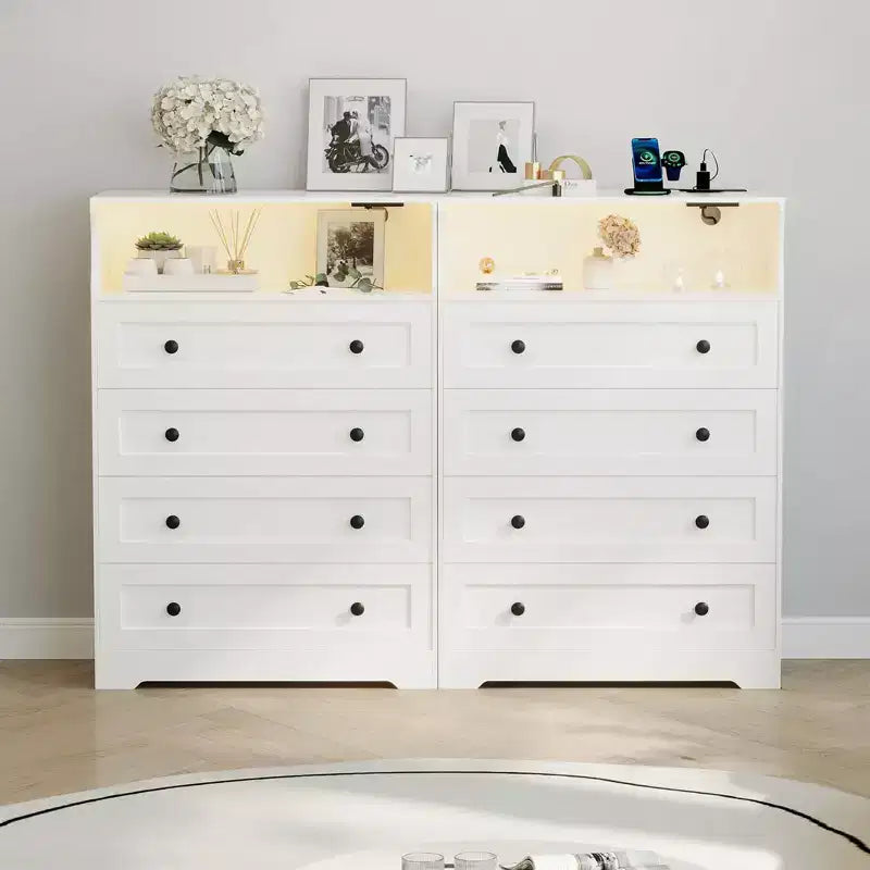 4 Drawer Wooden Dressers, Modern Nightstand for Bedside