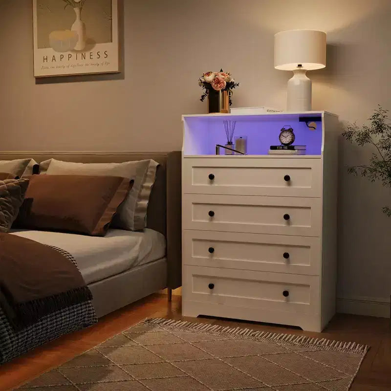 4 Drawer Wooden Dressers, Modern Nightstand for Bedside