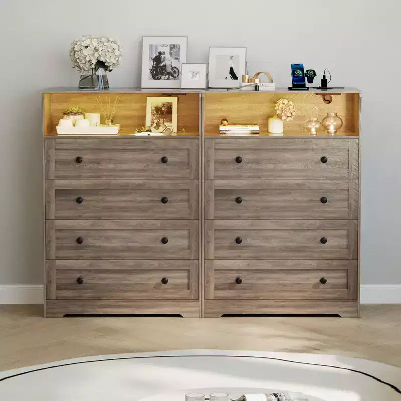 4 Drawer Wooden Dressers, Modern Nightstand for Bedside