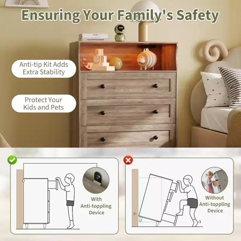 4 Drawer Wooden Dressers, Modern Nightstand for Bedside