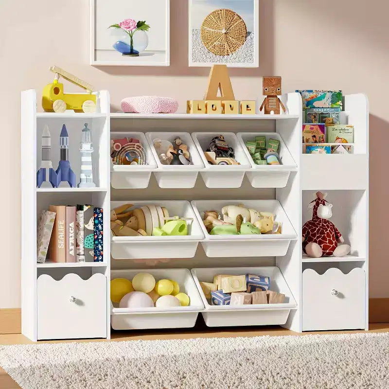 GOTGELIF 4-in-1 Kids Bookcase with Storage Bins &amp; Rolling Drawers - Montessori Toy Organizer for Playroom &amp; Bedroom