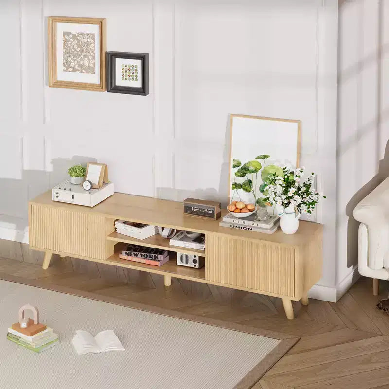 Wood Fluted Wave TV Stand for TVs up to 70 Inches