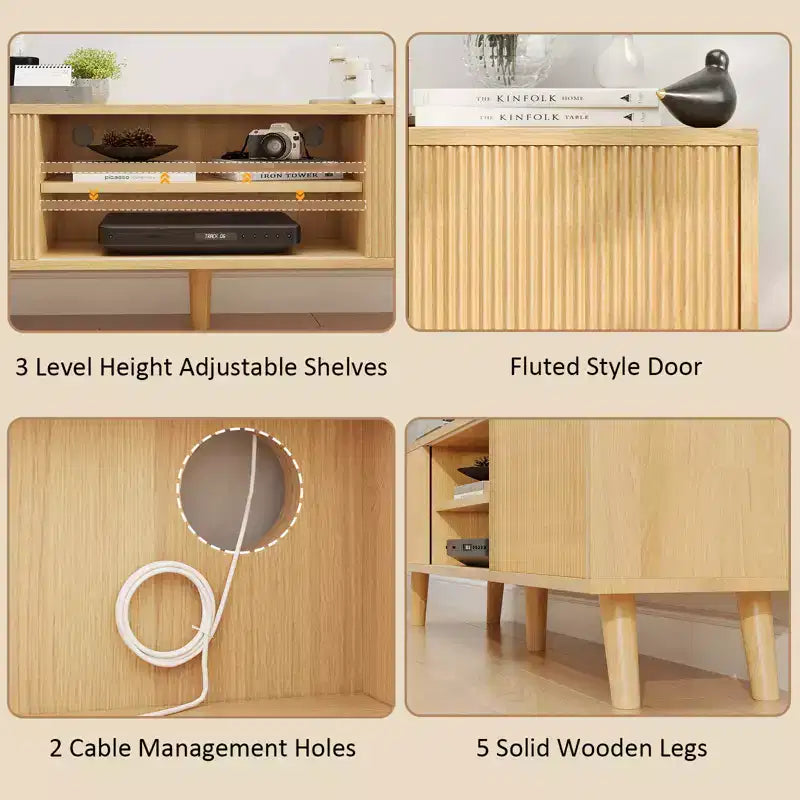 Wood Fluted Wave TV Stand for TVs up to 70 Inches