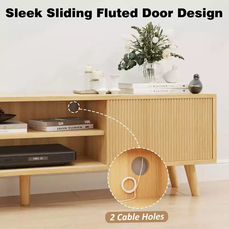 Wood Fluted Wave TV Stand for TVs up to 70 Inches